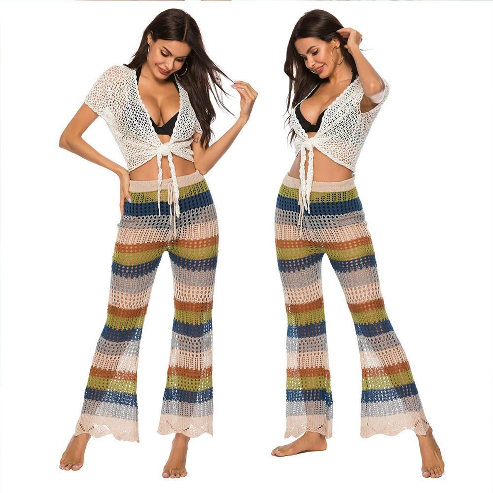 Zara Multicolor Fishtail Flared Leg Cutout Knit Drawstring Beach Pants